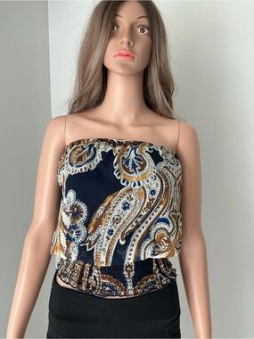 Papaya Navy Paisley Strapless Smocked Tube Top r